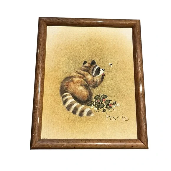 Peggy Harris Raccoon Painting Signed Original 1987 - Picture 6 of 8